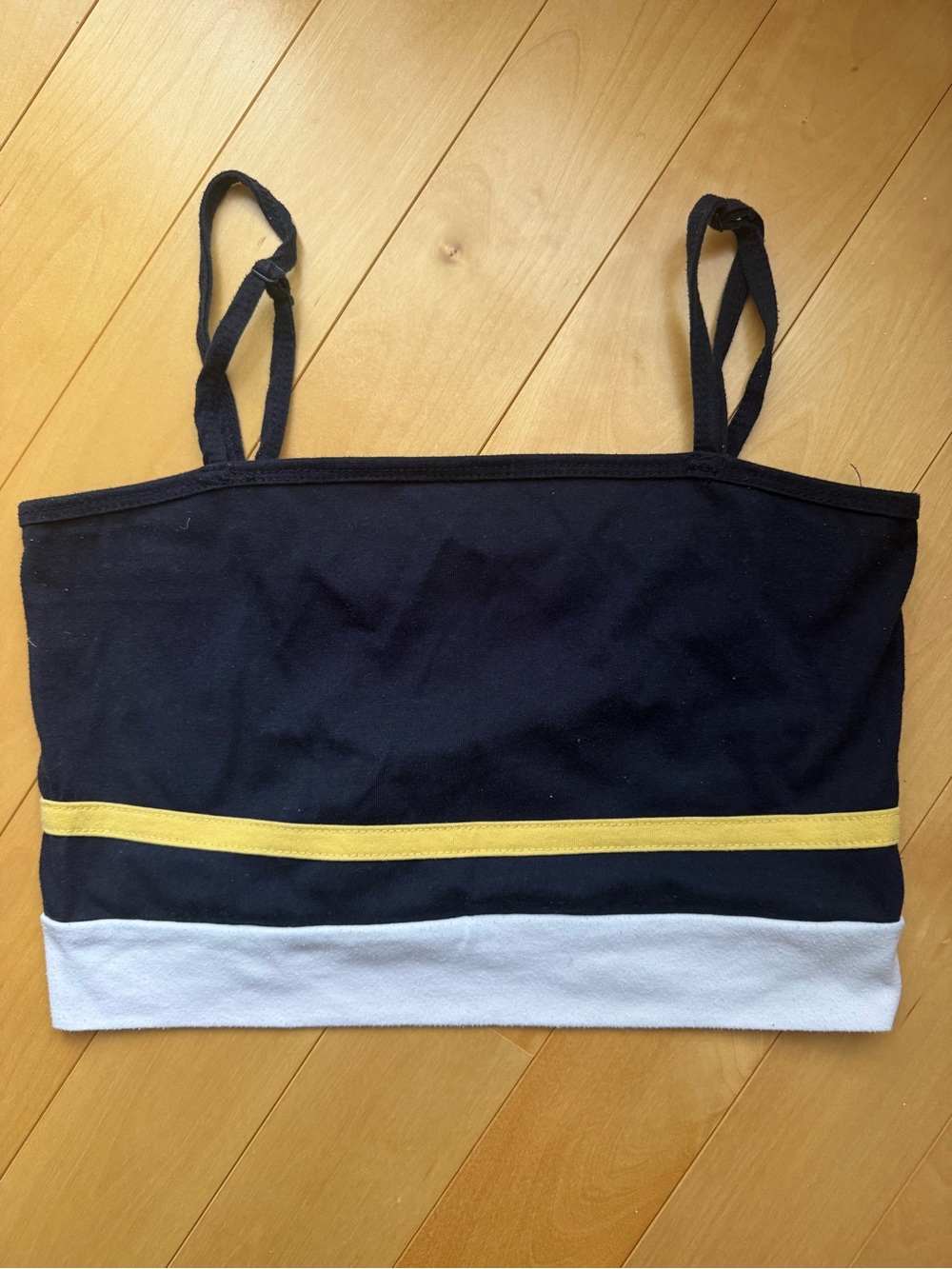 Women’s Navy Blue Crop Tank with Yellow Stripe (L)